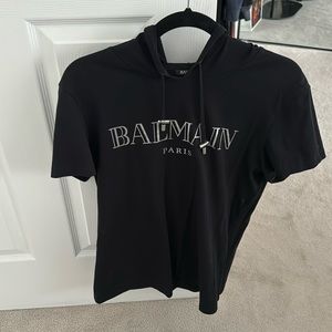 Balmain t shirt hoodie - men’s size Small - black. Great condition